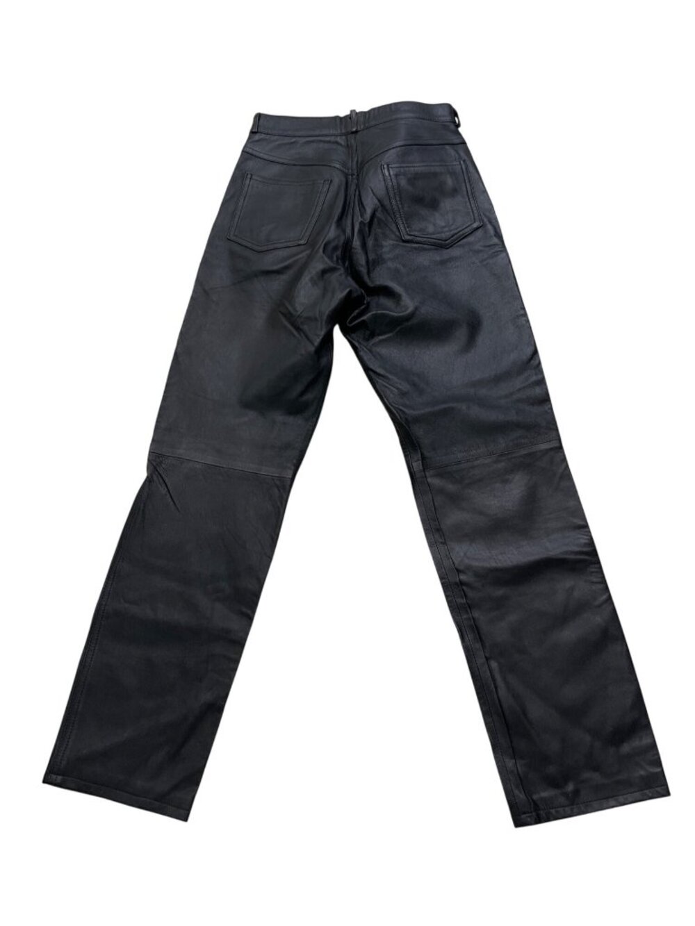 Vera Pelle Womens Italian Size 44 / US 8 Black Leather Pants Straight-Leg - Picture 2 of 8